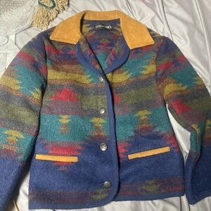 Multicolor Wool Jacket with Leather Trim